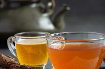 hot tea and bark on table